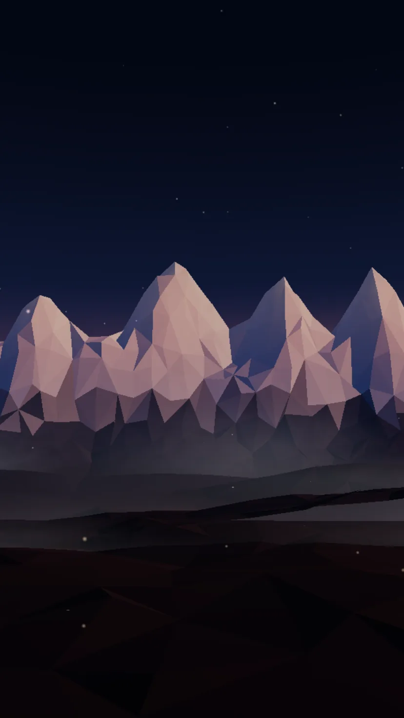 Low-poly Kanchenjunga range at dawn, snow peaks catching first light above misty Darjeeling hills